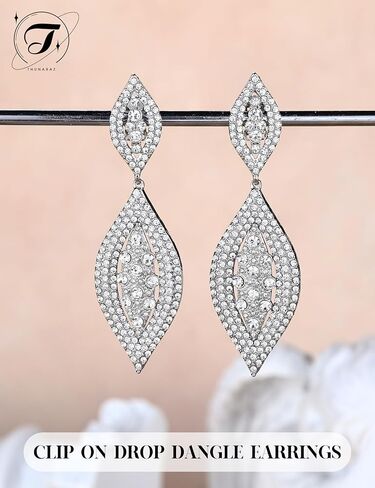 THUNARAZ Clip on Earrings for Women Glitter Rhinestone Crystal Wedding Bridal Earring Non Piercing Dangle Earrings Fashion Jewelry in Kuwait