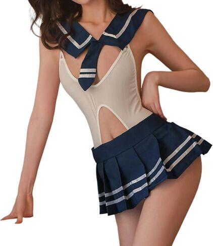 Japanese Schoolgirl Lingerie Cosplay Role Play Outfit Cute Anime Swimsuit Bodysuit Sailor Suit Dress Apparel in Kuwait