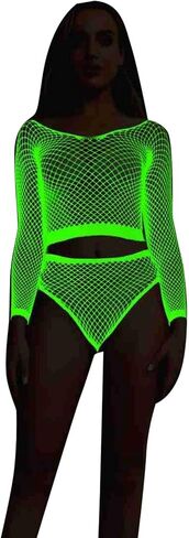 Women Glow In The Dark Fishnet Stockings Lingerie Night Light Up Mesh Nylon Stretchable Sheer Tights Halloween in Kuwait