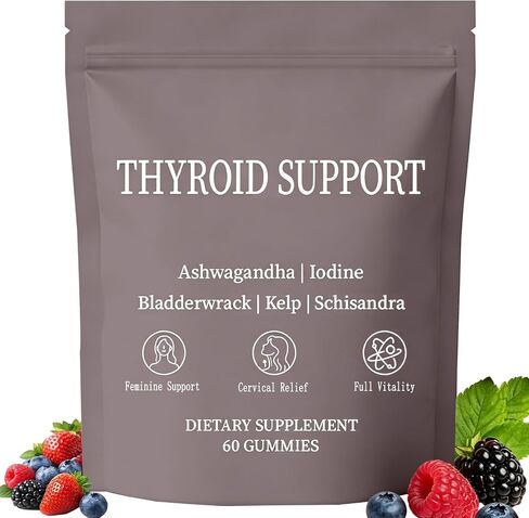 Thyroid Support Power Gummies for Women with Iodine, Selenium, Zinc, L-Tyrosine & Ashwagandha – Metabolism, Energy & Hormone Balance Support – Berry Flavor – 60 Count in Kuwait