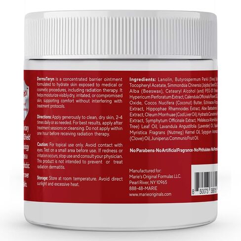 Marie Originals DermaTeryn Sunburn & Post Radiation Cream | Natural Moisture Barrier for Dry, Irritated or Sensitive Skin | Zinc Oxide + Lanolin | Petroleum-Free, Fragrance-Free | 4 oz in Saudi Arabia