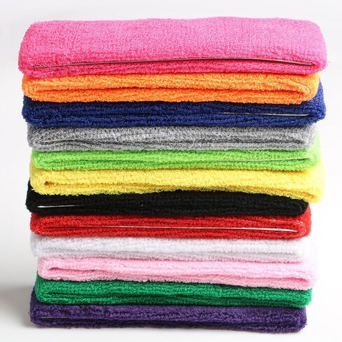 12PCS Cotton Sweatbands Sports Headband for Men Women Moisture Wicking Athletic Terry Cloth Sweatband for Running Gym Working Out in Saudi Arabia