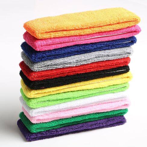 12PCS Cotton Sweatbands Sports Headband for Men Women Moisture Wicking Athletic Terry Cloth Sweatband for Running Gym Working Out in Saudi Arabia