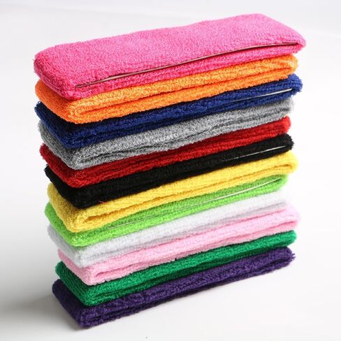 12PCS Cotton Sweatbands Sports Headband for Men Women Moisture Wicking Athletic Terry Cloth Sweatband for Running Gym Working Out in Saudi Arabia