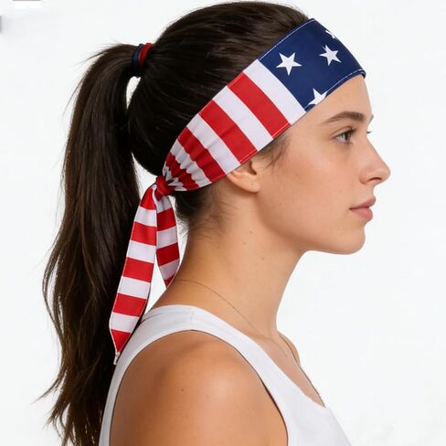 Independence Day 250th，Tie Headband Red White and Blue Hair Accessories，USA Patriots American Flag Sports Bandana，for Exercise, Running, Football in Saudi Arabia