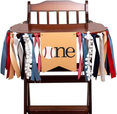 Baseball One Highchair Banner - Boy's 1st Birthday Decorations, Cake Smash Outfit, Hanging Baseball Garland Photo Backdrop Props in Saudi Arabia
