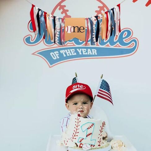 Baseball One Highchair Banner - Boy's 1st Birthday Decorations, Cake Smash Outfit, Hanging Baseball Garland Photo Backdrop Props in Saudi Arabia