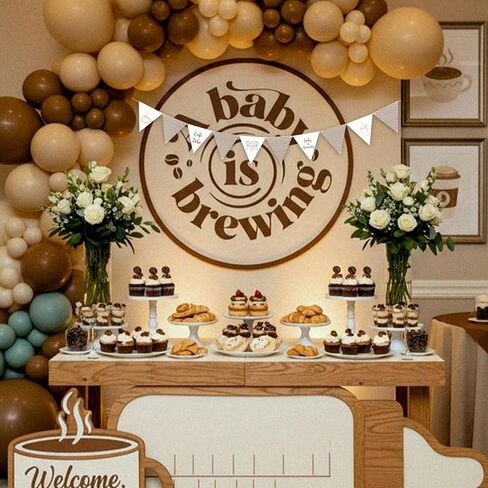 Gostman Baby is Brewing Banner - Cafe Bebe Theme Triangle Pennant Banner, Baby Shower Party Decoration Bunting Flag Garland, Coffee Theme Party Decor (Brewing Pennant) in Saudi Arabia