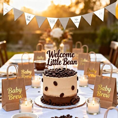 Gostman Baby is Brewing Banner - Cafe Bebe Theme Triangle Pennant Banner, Baby Shower Party Decoration Bunting Flag Garland, Coffee Theme Party Decor (Brewing Pennant) in Saudi Arabia
