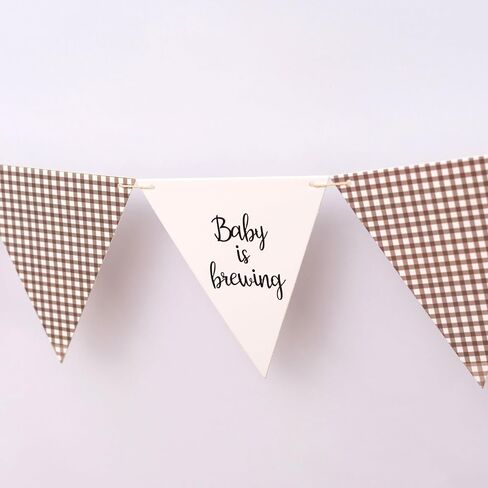 Gostman Baby is Brewing Banner - Cafe Bebe Theme Triangle Pennant Banner, Baby Shower Party Decoration Bunting Flag Garland, Coffee Theme Party Decor (Brewing Pennant) in Saudi Arabia