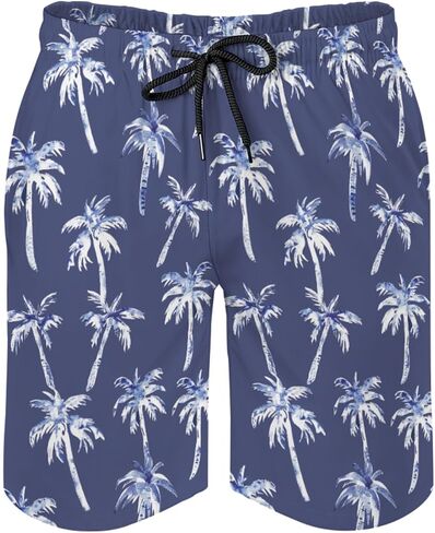 Tropical Hawaiian Coco Trees Men's Swim Trunks Retro Palm Trees Summer Beach Board Shorts Swimwear with Pockets in Saudi Arabia