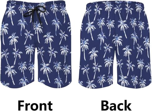 Tropical Hawaiian Coco Trees Men's Swim Trunks Retro Palm Trees Summer Beach Board Shorts Swimwear with Pockets in Saudi Arabia