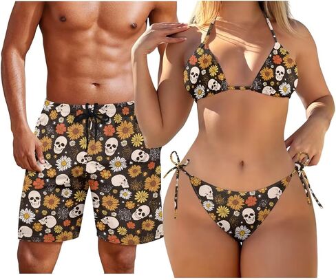الأزواج ملابس السباحة مطابقة مجموعة 2 قطعة بيكيني مجموعات المرأة أو السراويل الرجالية Boardshorts الرسن مثلث ثوب السباحة in Kuwait