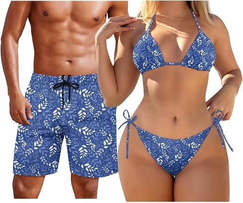 الأزواج ملابس السباحة مطابقة مجموعة 2 قطعة بيكيني مجموعات المرأة أو السراويل الرجالية Boardshorts الرسن مثلث ثوب السباحة in Kuwait