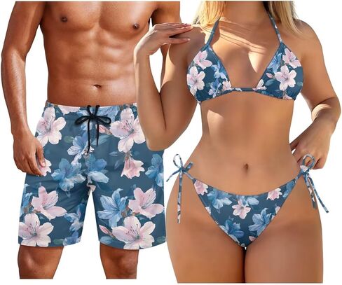 الأزواج ملابس السباحة مطابقة مجموعة 2 قطعة بيكيني مجموعات المرأة أو السراويل الرجالية Boardshorts الرسن مثلث ثوب السباحة in Kuwait