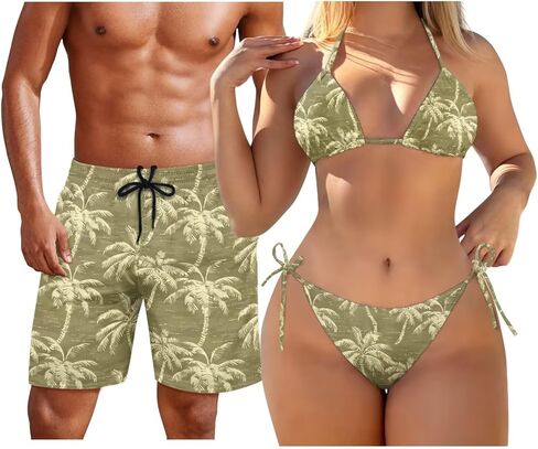 الأزواج ملابس السباحة مطابقة مجموعة 2 قطعة بيكيني مجموعات المرأة أو السراويل الرجالية Boardshorts الرسن مثلث ثوب السباحة in Kuwait