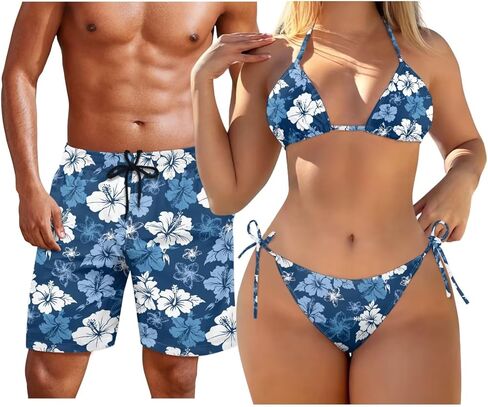 الأزواج ملابس السباحة مطابقة مجموعة 2 قطعة بيكيني مجموعات المرأة أو السراويل الرجالية Boardshorts الرسن مثلث ثوب السباحة in Kuwait
