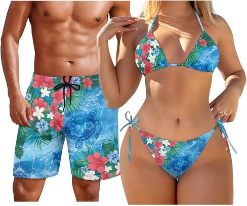 الأزواج ملابس السباحة مطابقة مجموعة 2 قطعة بيكيني مجموعات المرأة أو السراويل الرجالية Boardshorts الرسن مثلث ثوب السباحة in Kuwait