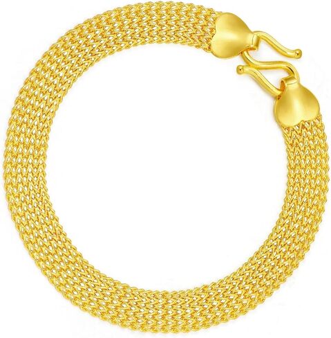 CHOW SANG SANG 999.9 24K Gold Machinery Chain السعر حسب الوزن 11.97 جرام ذهب 7 ملم شبكة ربط سلسلة سوار للنساء 89873B | 7 بوصات، (18 سم) in Kuwait