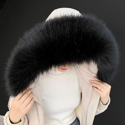 ECYC Ltd Faux Fur Trim for Hood Replacement, Detachable Fluffy Faux Fur Collar Hood Trim Warm Scarf Scarves Wrap Stole Shawl Neck Warmer for Winter Coat Sweater Jacket Hood Unisex in Saudi Arabia