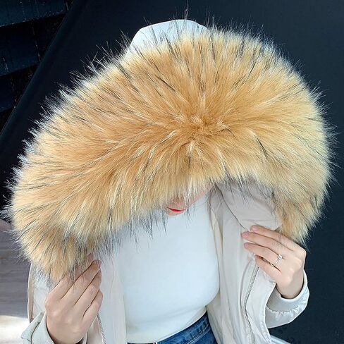 ECYC Ltd Faux Fur Trim for Hood Replacement, Detachable Fluffy Faux Fur Collar Hood Trim Warm Scarf Scarves Wrap Stole Shawl Neck Warmer for Winter Coat Sweater Jacket Hood Unisex in Saudi Arabia