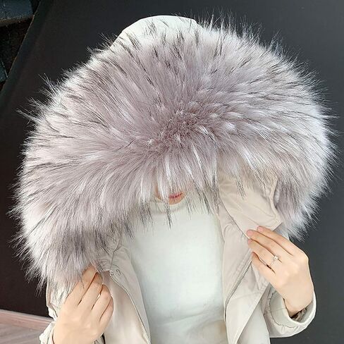 ECYC Ltd Faux Fur Trim for Hood Replacement, Detachable Fluffy Faux Fur Collar Hood Trim Warm Scarf Scarves Wrap Stole Shawl Neck Warmer for Winter Coat Sweater Jacket Hood Unisex in Saudi Arabia
