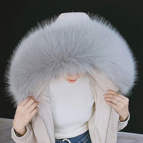 ECYC Ltd Faux Fur Trim for Hood Replacement, Detachable Fluffy Faux Fur Collar Hood Trim Warm Scarf Scarves Wrap Stole Shawl Neck Warmer for Winter Coat Sweater Jacket Hood Unisex in Saudi Arabia