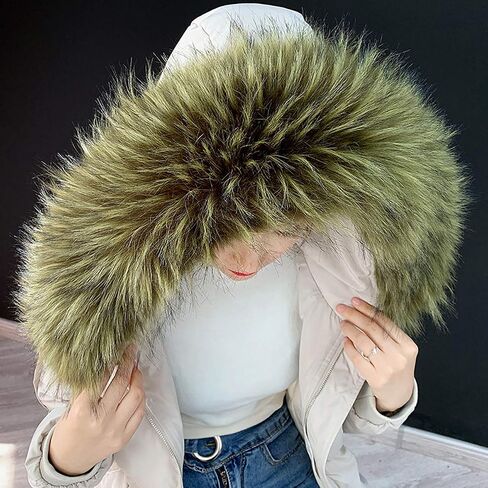 ECYC Ltd Faux Fur Trim for Hood Replacement, Detachable Fluffy Faux Fur Collar Hood Trim Warm Scarf Scarves Wrap Stole Shawl Neck Warmer for Winter Coat Sweater Jacket Hood Unisex in Saudi Arabia