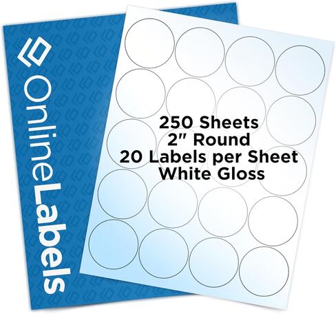 2 Inch White Gloss Round Labels (Inkjet Printers Only) - Pack of 200 Circle Stickers, 10 Sheets - OnlineLabels in Saudi Arabia