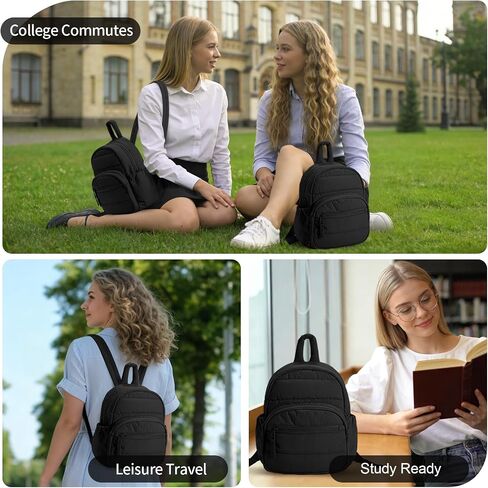 Backpack for Women, Mini Backpack with Quilted Design and Adjustable Straps, Large Capacity Multi Compartment, Lightweight Comfort for Work Travel Outdoor Gym Hiking, Bookbag for Women(black) in Kuwait