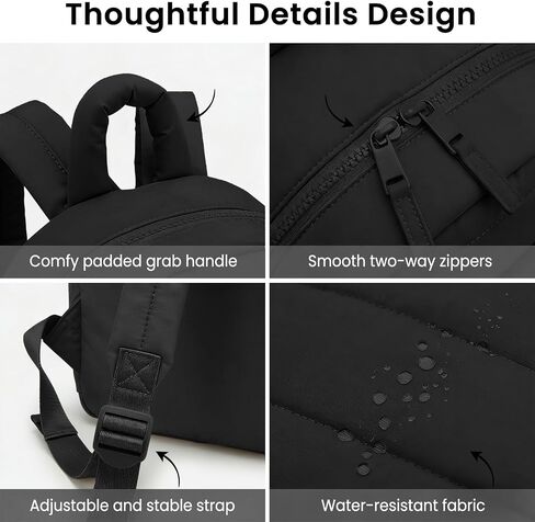 Backpack for Women, Mini Backpack with Quilted Design and Adjustable Straps, Large Capacity Multi Compartment, Lightweight Comfort for Work Travel Outdoor Gym Hiking, Bookbag for Women(black) in Kuwait