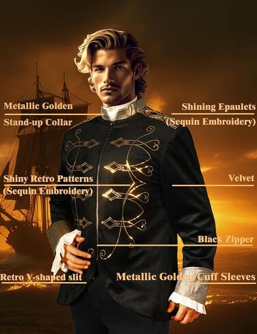 Mens Gold Embroidered Steampunk Medieval Jacket Gothic Victorian Court Uniform in Saudi Arabia