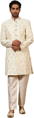 Pro-Ethic Style Developer Cotton Silk Indo-Western Set with Jacquard Long Jacket for Men (C-131) in Kuwait