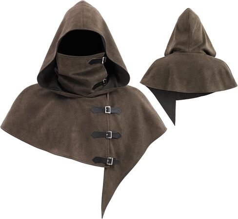 Steampunk Cowl Gothic Hooded Short Cape Renaissance Medieval Cloak with Buckles Cosplay LARP Costume in Saudi Arabia