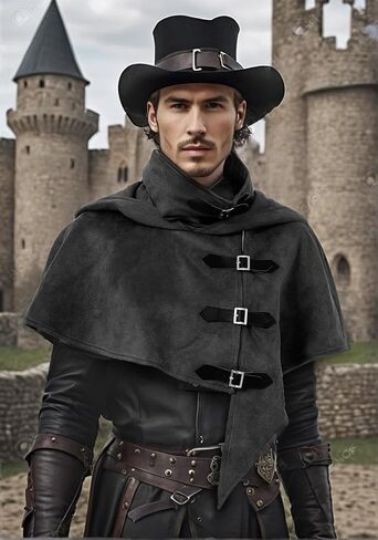 عباءة Steampunk من القلنسوة القوطية ذات القلنسوة القصيرة من العصور الوسطى وعصر النهضة مع إبزيم زي LARP التنكري in Kuwait