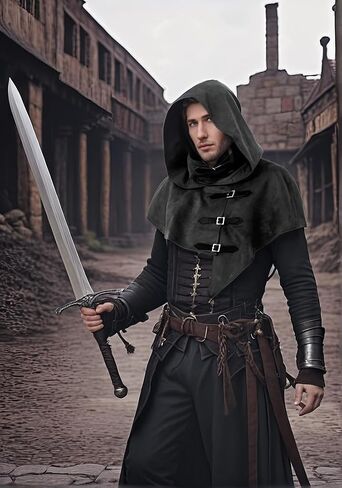 عباءة Steampunk من القلنسوة القوطية ذات القلنسوة القصيرة من العصور الوسطى وعصر النهضة مع إبزيم زي LARP التنكري in Kuwait