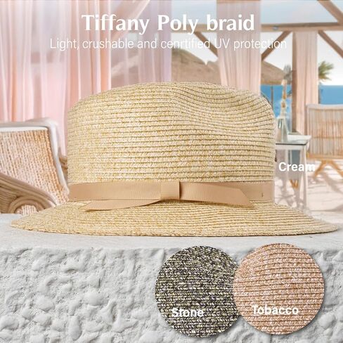 Bigalli Tiffany Poly Braid Sun Hats for Women Crushable Summer Beach Hat Pinch Front Shape, Grossgrain Ribbon UV SPF 80 in Saudi Arabia