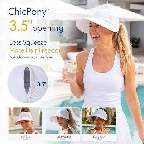 قبعة ChicPony™ للسيدات ذات حافة واسعة للحماية من الأشعة فوق البنفسجية، قبعة بيسبول ذات ذيل حصان عالية قابلة للتنفس وقابلة للتعبئة in Kuwait