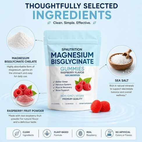Magnesium Bisglycinate Gummies, with 400mg Magnesium Bisglycinate, Sea Salt & Real Raspberry, for Relaxation, Sleep Support & Relax Muscles, 60 Count in Saudi Arabia