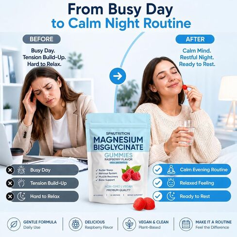 Magnesium Bisglycinate Gummies, with 400mg Magnesium Bisglycinate, Sea Salt & Real Raspberry, for Relaxation, Sleep Support & Relax Muscles, 60 Count in Saudi Arabia