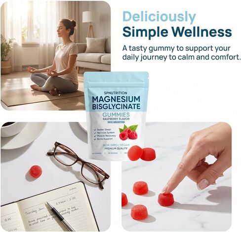 Magnesium Bisglycinate Gummies, with 400mg Magnesium Bisglycinate, Sea Salt & Real Raspberry, for Relaxation, Sleep Support & Relax Muscles, 60 Count in Saudi Arabia