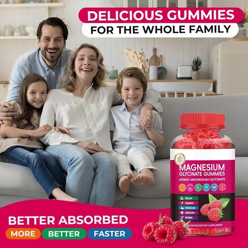Magnesium Glycinate Gummies 600mg, High Absorption Magnesium Gummies with Calcium, Vitamin B6, D3, Sugar Free Chews for Adults & Kids Relaxation, Stress Relief, Night Rest in Saudi Arabia