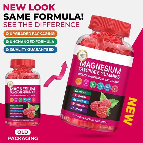 Magnesium Glycinate Gummies 600mg, High Absorption Magnesium Gummies with Calcium, Vitamin B6, D3, Sugar Free Chews for Adults & Kids Relaxation, Stress Relief, Night Rest in Saudi Arabia