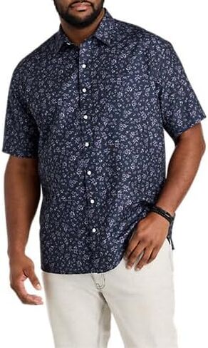Harbor Bay by DXL Men's Big and Tall Microfiber Floral Sport Shirt Black in Kuwait