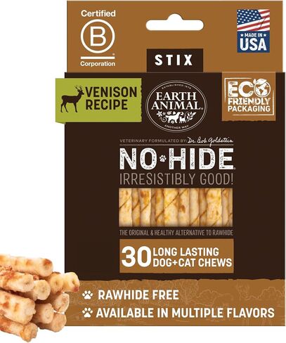 Earth Animal No-Hide Stix Salmon Recipe Natural Rawhide Alternative Dog & Cat Chews, Extra Value Pack .49 lb in Kuwait