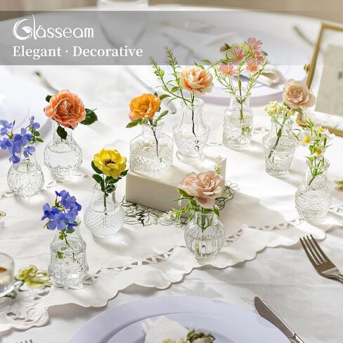 مزهريات برعم صغيرة من Glasseam للقطع المركزية: مجموعة مزهرية زجاجية شفافة صغيرة مقاس 2.7 بوصة لديكور الزهور وحفلات الزفاف وحفلات استقبال المولود الجديد - 20 قطعة صغيرة لتزيين الطاولات in Kuwait