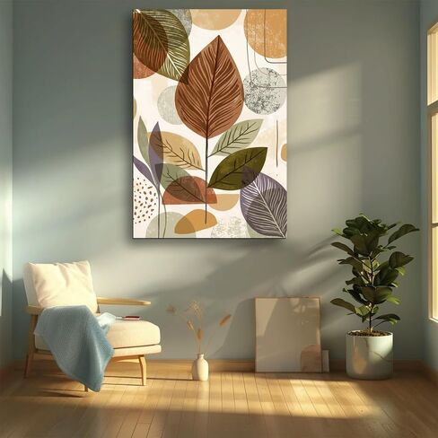 Canvas Wall Art Abstract Boho Leaf Print Poster for Living Room Bedroom Kitchen Home Decor (Framed,24" L x 36" W) in Saudi Arabia