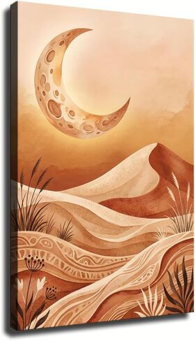 Canvas Wall Art Watercolor Boho Crescent Moon Desert Dune Print Poster for Living Room Bedroom Nursery Decor (Framed,12" L x 18" W) in Saudi Arabia