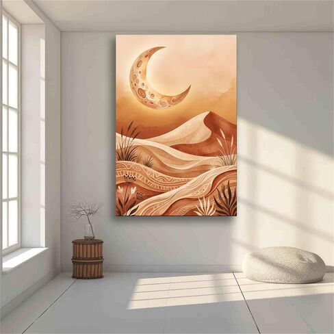 Canvas Wall Art Watercolor Boho Crescent Moon Desert Dune Print Poster for Living Room Bedroom Nursery Decor (Framed,12" L x 18" W) in Saudi Arabia