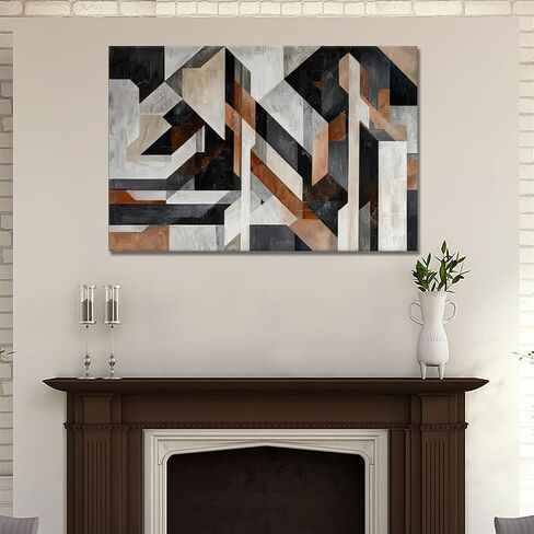 Geometric Thick Texture Abstract Canvas Print Wall Art Poster for Living Room Bedroom Office Home Decor (Framed,24" L x 36" W) in Saudi Arabia